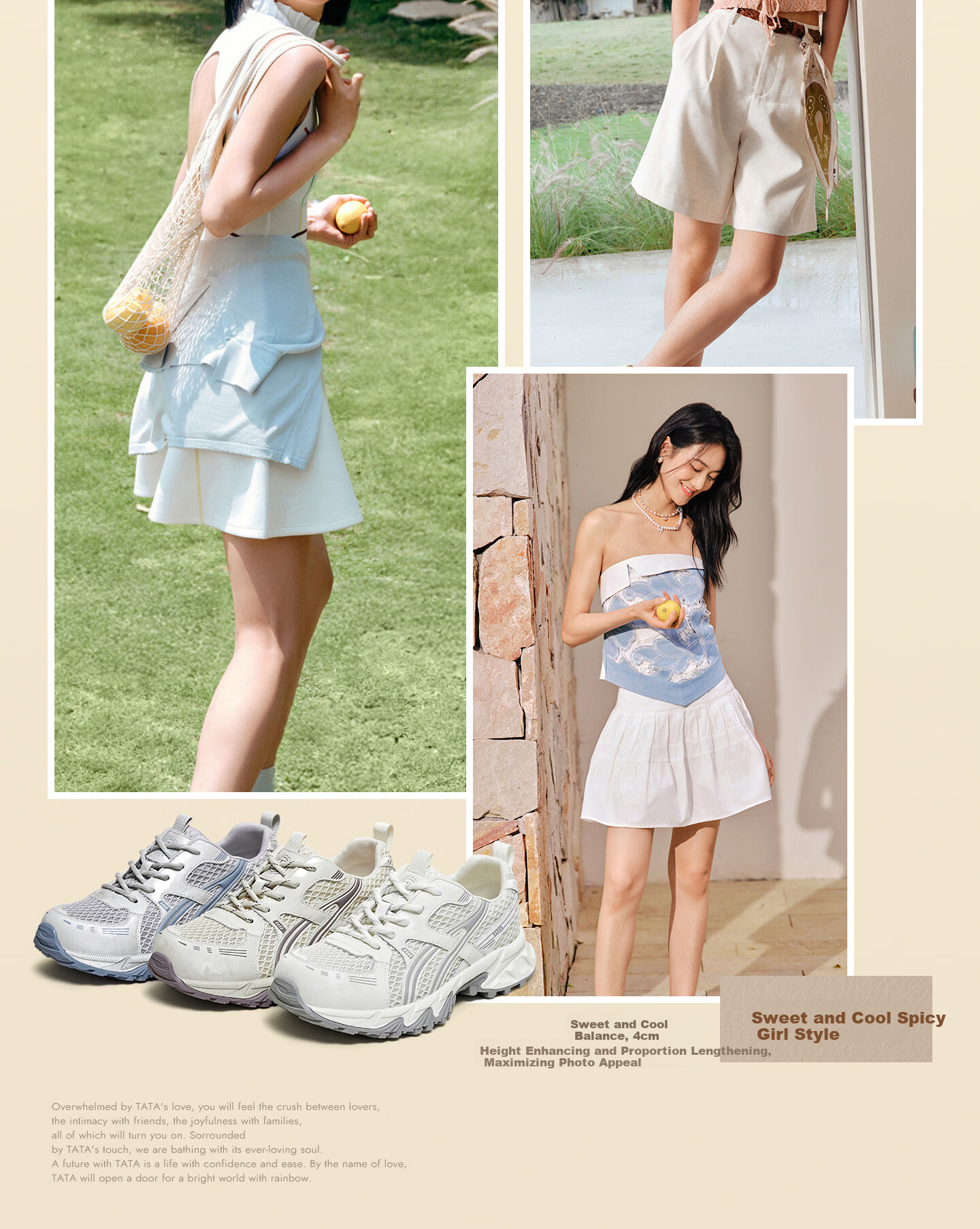 TATA Zhao Zhaoyi Same Style 26 Summer Mall Coconut Jelly Fashion Casual Breathable Women's Dad Sneakers Beige/Grey 38 17