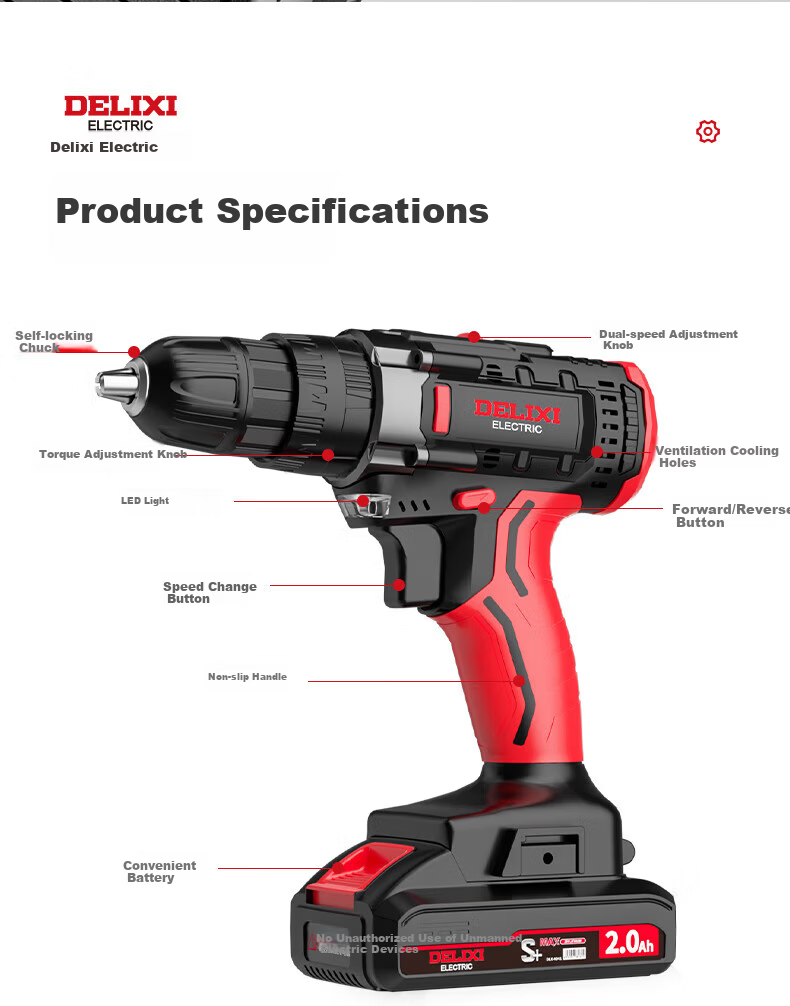 DELIXI ELECTRIC Cordless Electric Drill Lithium Battery Screwdriver Household Rechargeable Electric Screwdriver Power Tool Kit 13