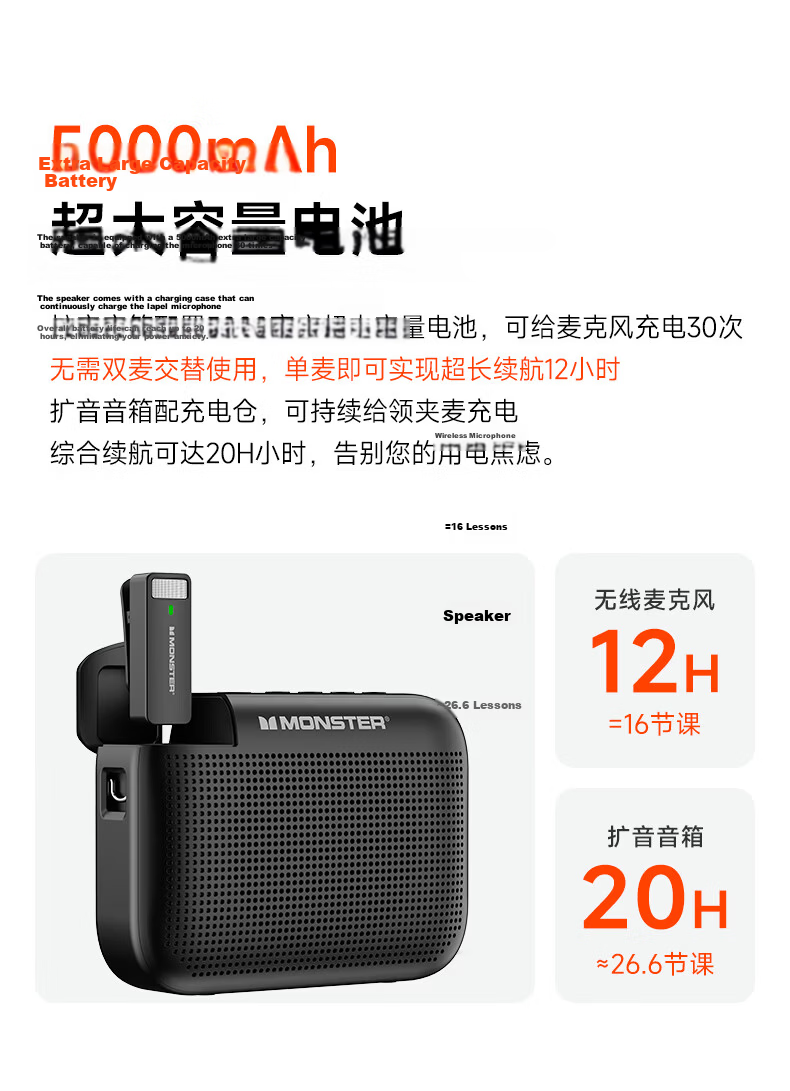 Monster Soundbase N23 Wireless Bluetooth Speaker with Wired Microphone, Teacher's Amplifier, Tour Guide, Meeting Use, 15% National Subsidy 10