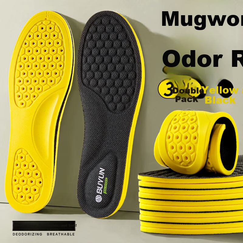 Zusheng [2 Pairs] Sweat-Absorbing Antibacterial Deodorizing Insoles for Men Breathable Sports Shock-Absorbing Running Insoles Soft Cushioned Military Training Pain Relief