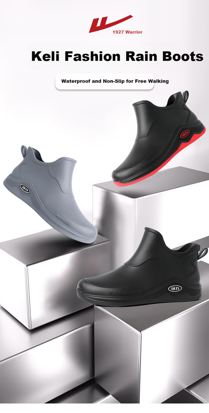 Warrior Men's Fashion Rain Shoes Non-Slip Waterproof Durable Rubber Rain Boots 3599 Black Size 38 1