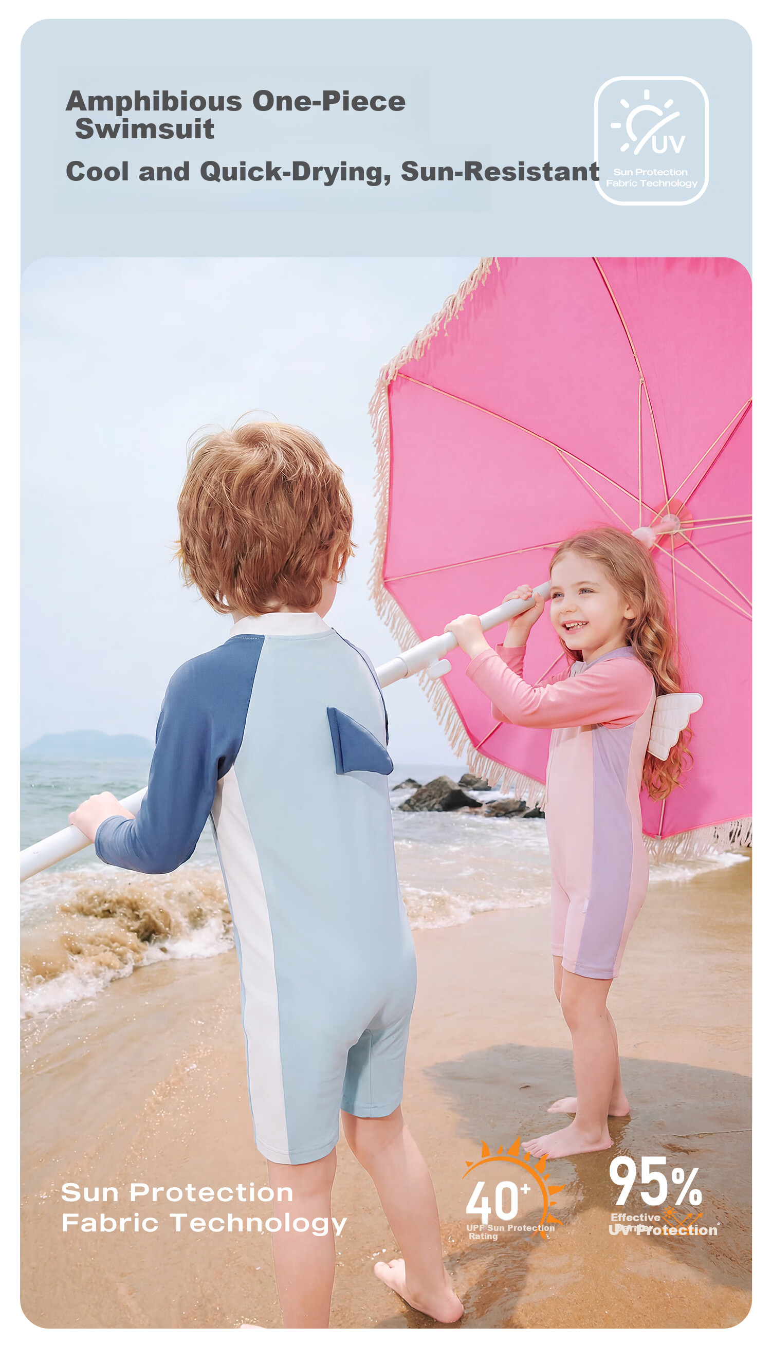 JELLYBABY 【7A Antibacterial Beach Swimming】Summer New Unisex Kids One-Piece Swimsuit for Seaside Play 2