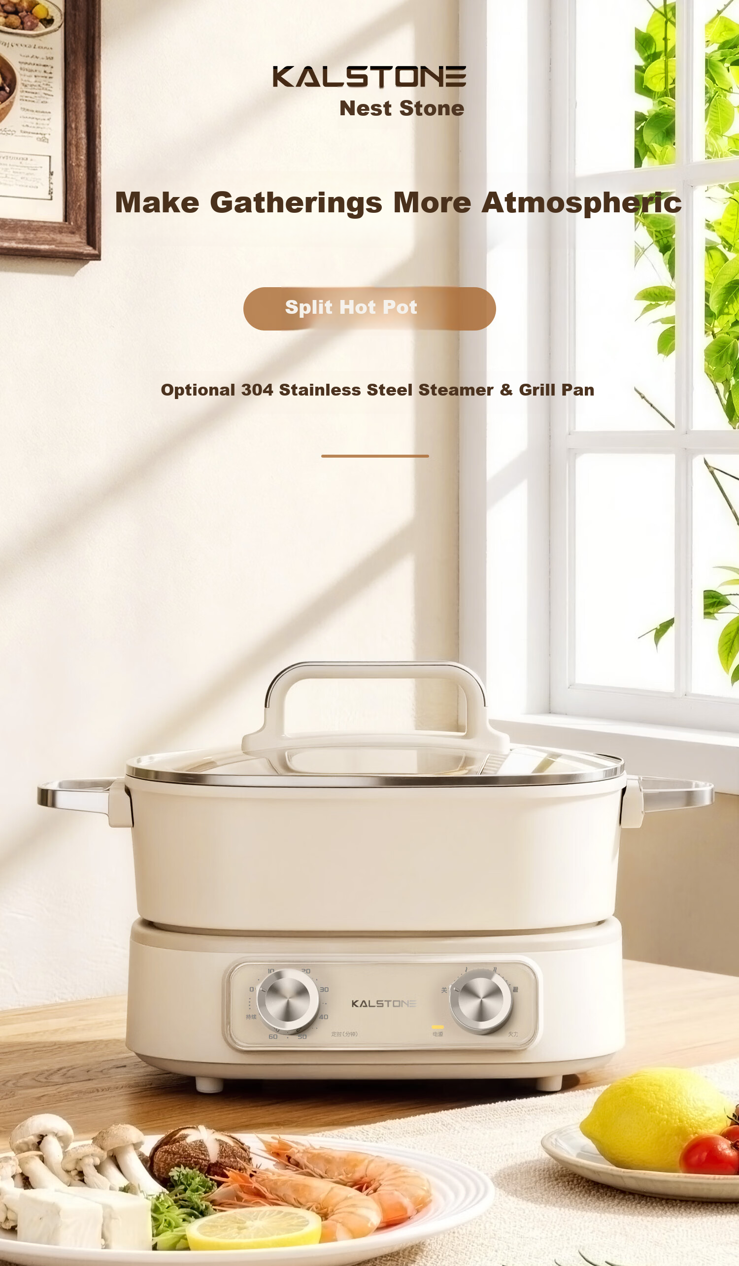 Kalstone New Multifunctional Cooking Pot Household Hot Pot High Power Detachable 6L Large Capacity Timer Steamer Cooker 1