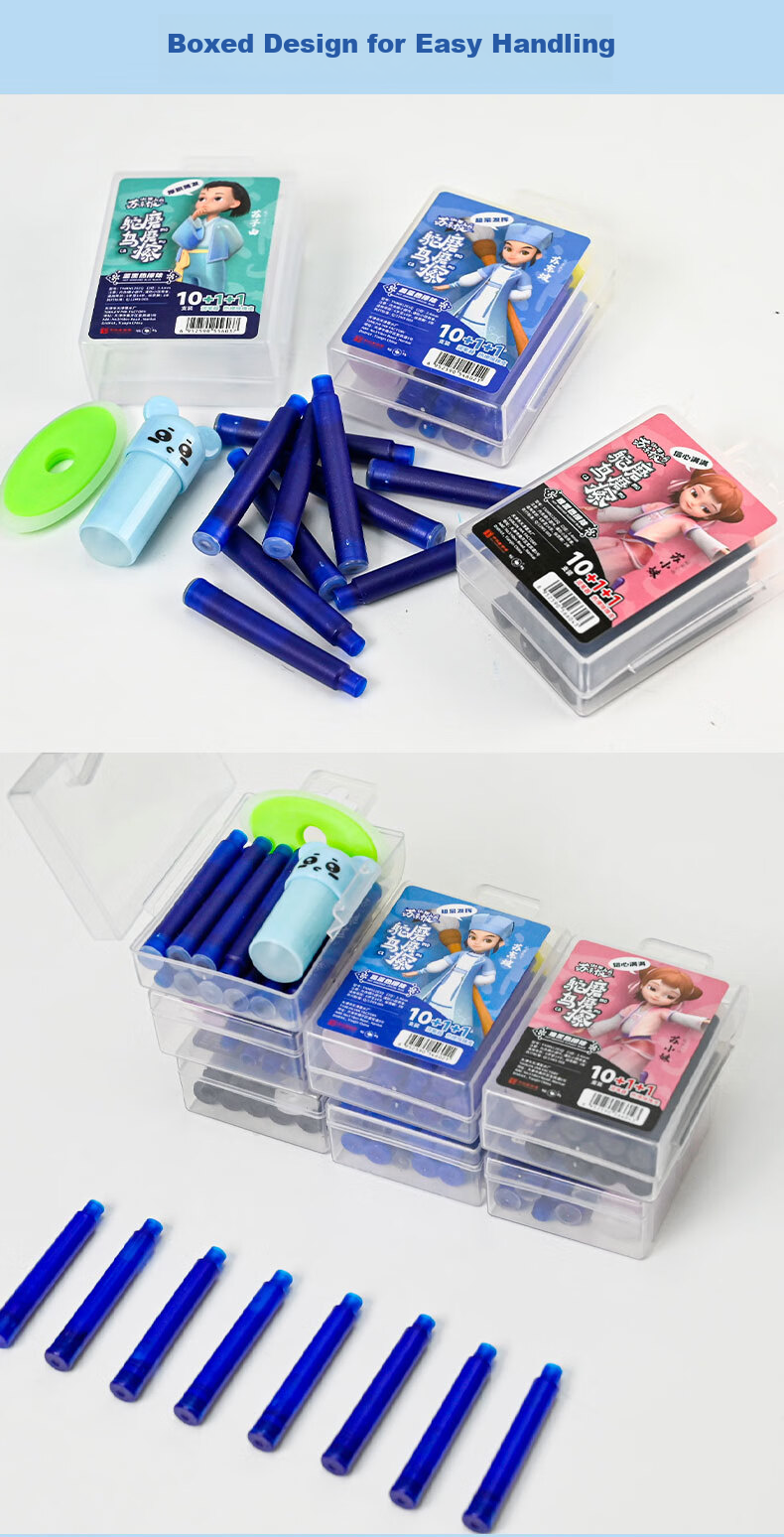 Ostrich Heat-Erase Thermal Ink Cartridge Fountain Pen Refill Compatible with Parker, Hero, Deli, M&G 3.4mm Ink Cartridges Crystal Blue Erasable Ink Cartridge Box Set (10+2) 7