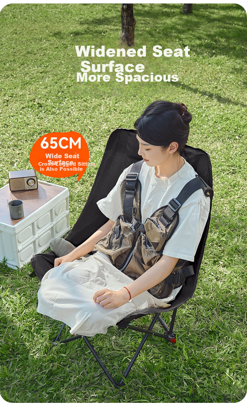 Waterman Outdoor Folding Chair Portable Recliner High Back Moon Chair with Footrest Three-Level Adjustment Picnic Camping Nap Chair 8