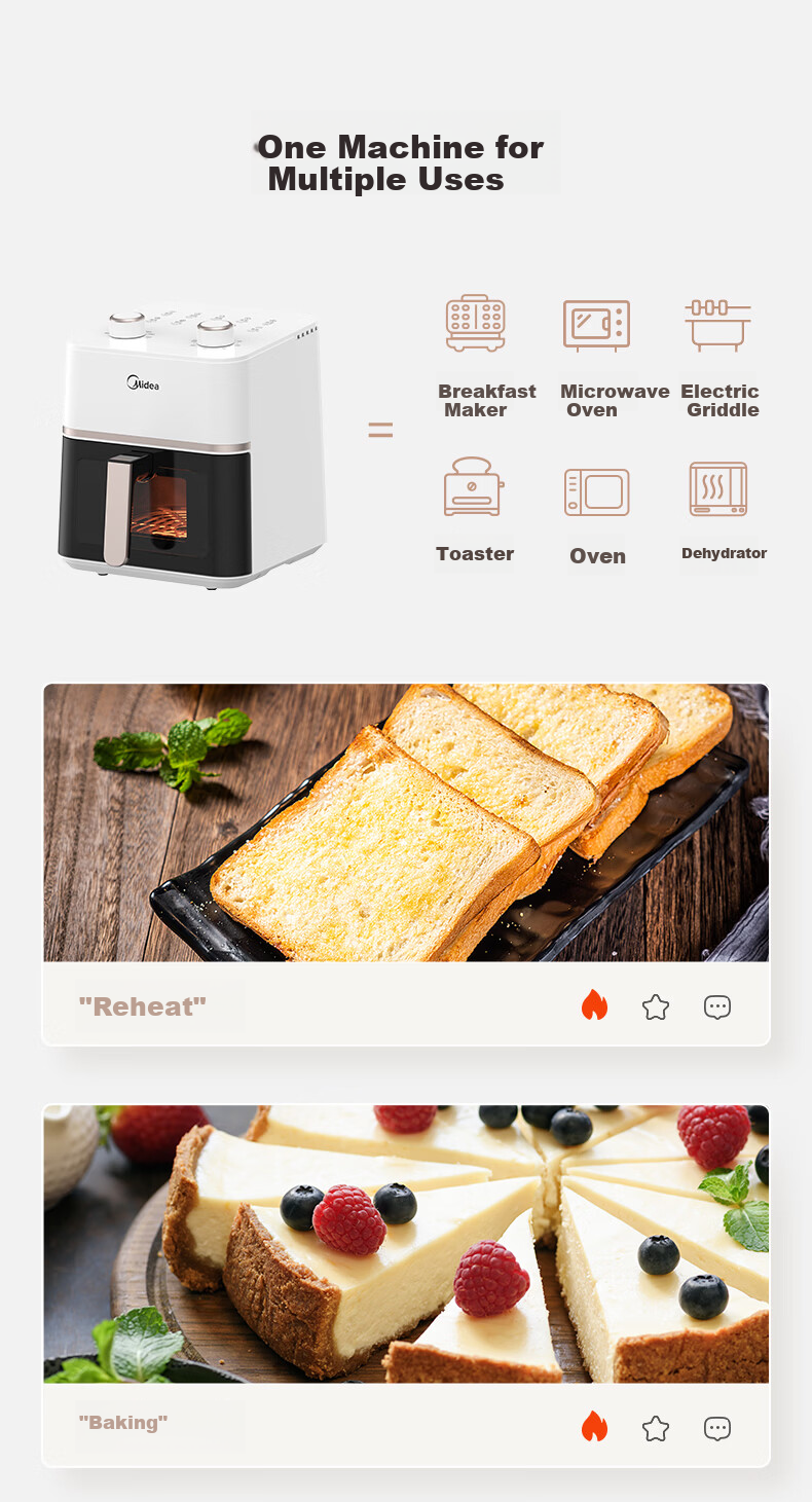 Midea Air Fryer with View Window, 2026 New Model, Steam And Bake All-In 6.5L, Home Use, Fat-Free, Antibacterial, No-Wash, Multifunctional, No-Flip, Smart Dual Heating Source, Self-Operated KZC6584 16