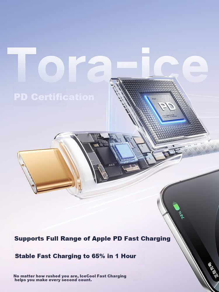 Torras Apple Charging Cable [Ice Gold Line · Low Temperature Protection] iPhone 17 Pro Max Data Cable with Dual Type-C Fast Charging Heads Compatible with iPhone 16-15 Series Car Fast Charging 4
