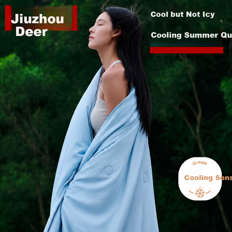 Jiuzhoulu Cooling Antibacterial Ice Silk Summer Quilt A-Class Machine Washable Double Air Conditioning Thin Blanket Blue Gray 200x230cm