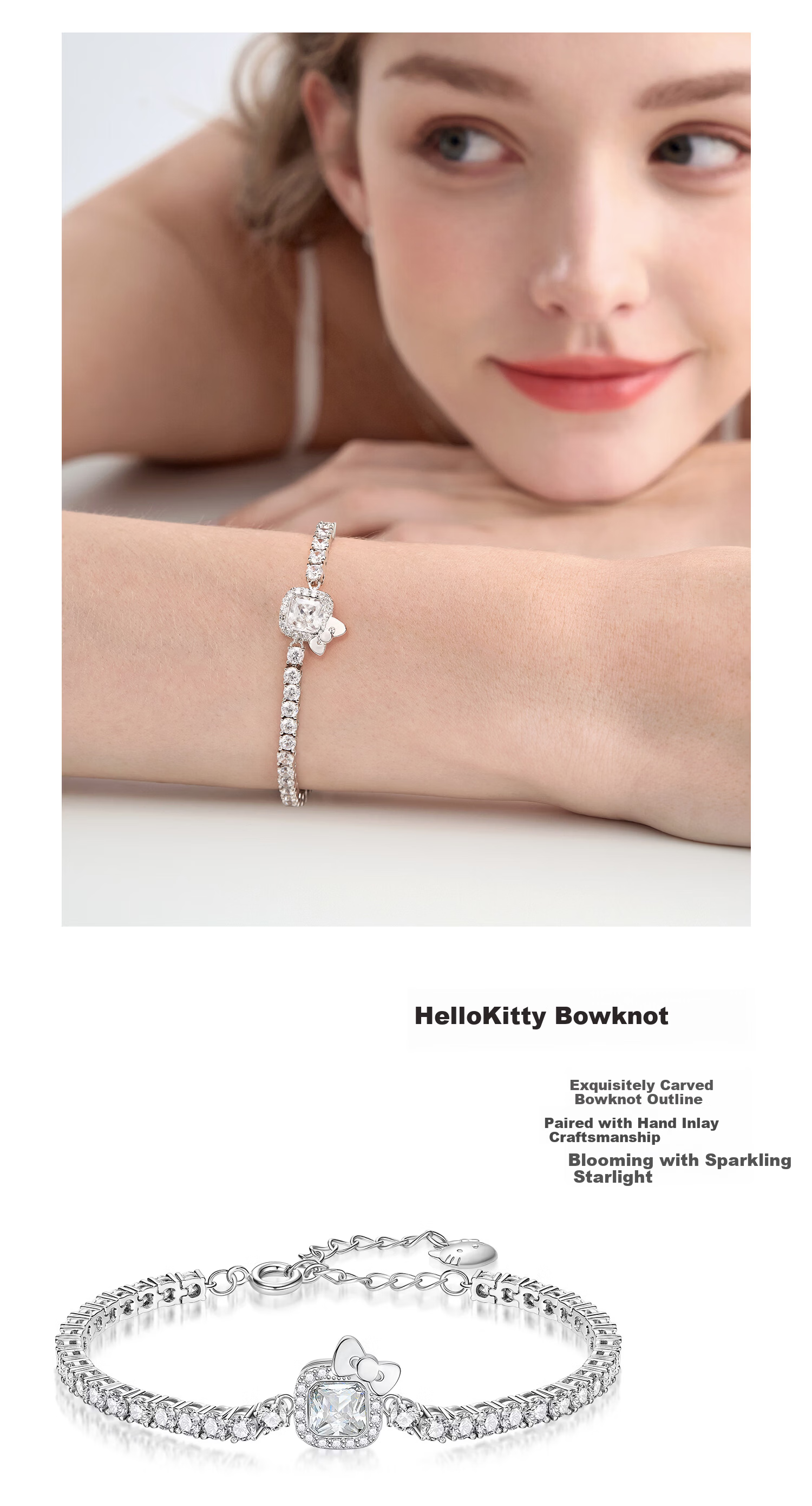 SANRIO Hello Kitty Women's Bracelet Luxury Birthday Gift for Girls Kitty Cat - Silver Pink 3