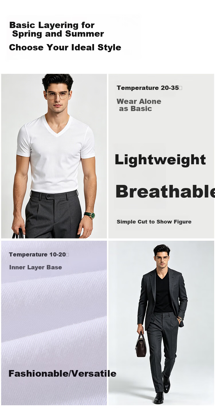 Miiow Men's Heavyweight V-Neck Modal Cotton Short Sleeve T-Shirt High-End Business Breathable Versatile Commuter Casual Base Shirt 4
