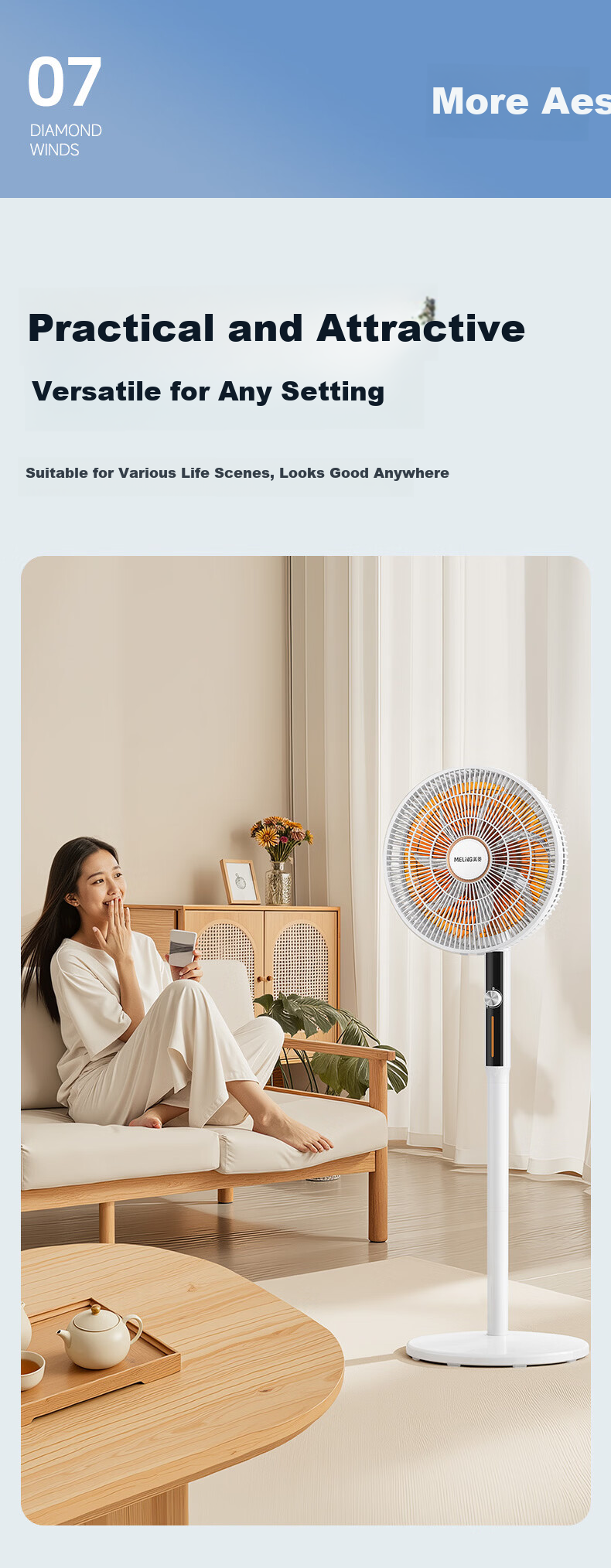MeiLing Electric Fan/Floor Fan/Panel Fan [Level 1 Energy Efficiency + DC Inverter + Pure Copper Motor] Smart Home AI Voice Remote Control MPF-DL12621ZR Aromatherapy Model 8