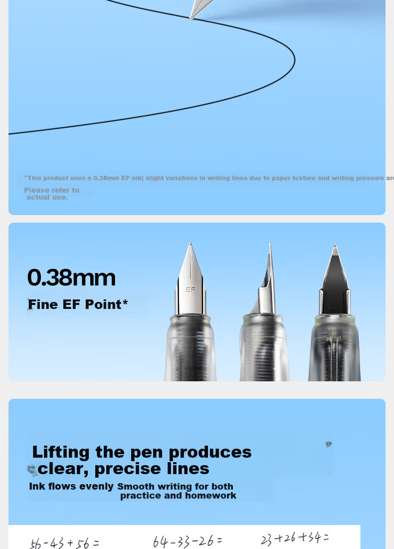 Casimir Ergonomic Comfortable Grip Fountain Pen for Students Beginner Handwriting Practice Grade 3 Posture Correction Signature Pen Student Stationery Gift Blue Pen*1 + Black Ink Cartridges*20 4