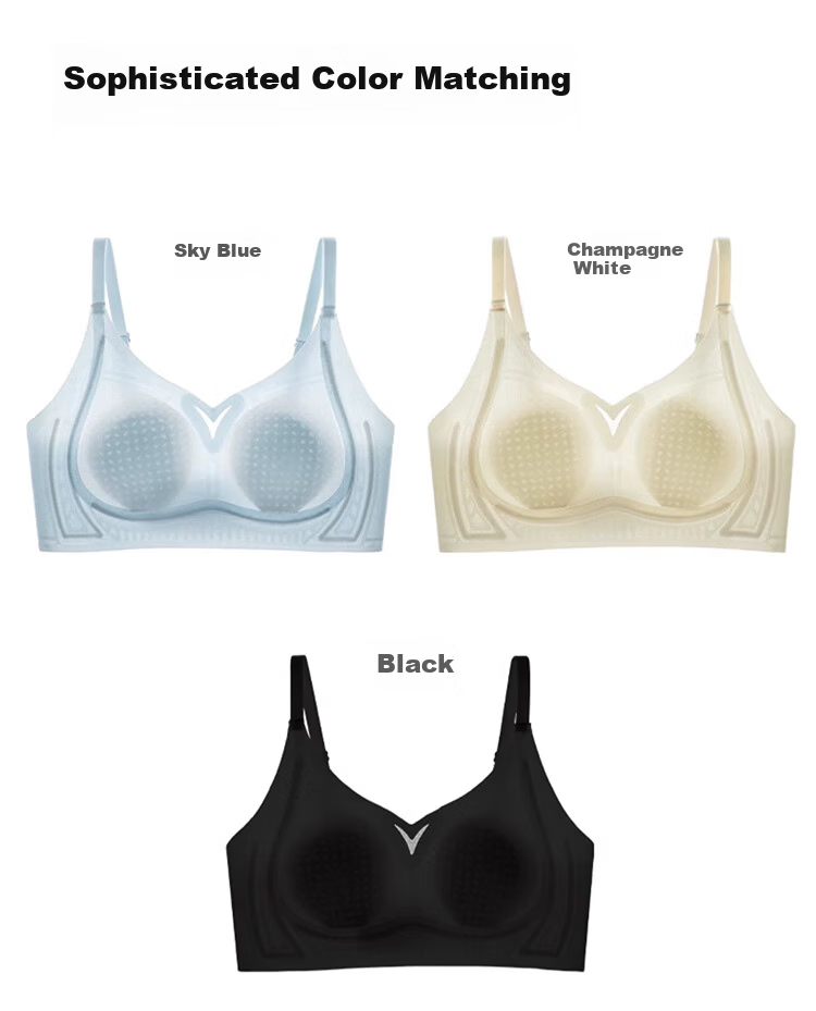Urban Beauty Women's Thin Summer Wireless Bra Seamless Bunny Ear Cup Ice Silk Breathable Anti-Spread Sky Blue L 10