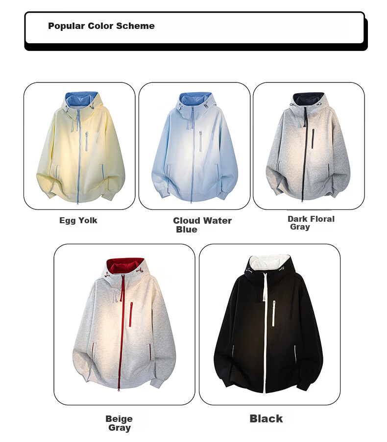 MEDE Spring and Autumn Colorblock Zipper Cardigan Sweatshirt Unisex Trendy Loose Casual Versatile Hoodie Cloud Blue 3XL 5