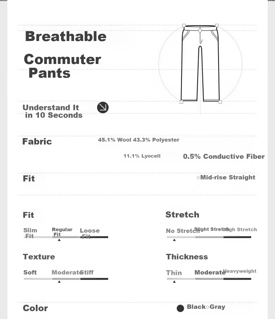 JD Jingzao Cool Wool Tencel Men's Casual Pants Summer Wrinkle-Free Straight Business New Black 34 1