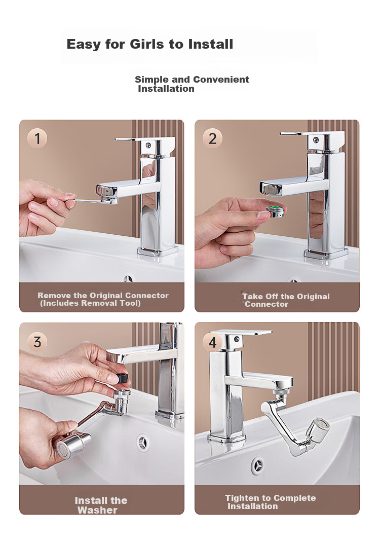 Taoshi Universal Faucet Extender Splash-Proof Aerator Basin Faucet Spout with 1440° Rotatable Joint Mechanical Arm 2