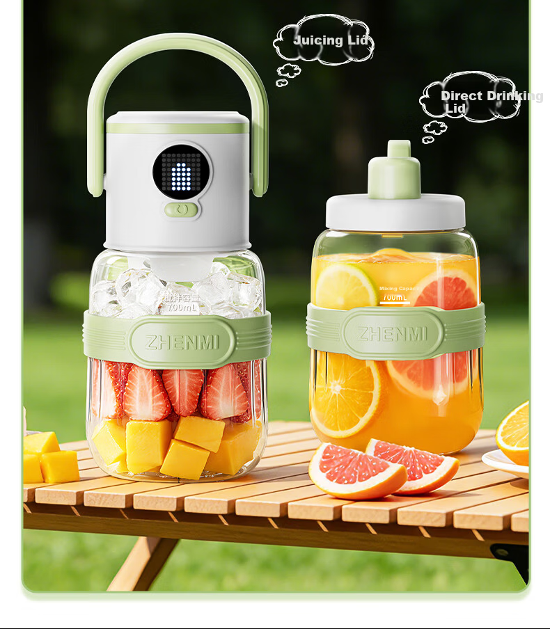 Zhenmi [Top Streamer 10% Off] Small Portable Juicer [J15 Upgraded Version] Multifunctional Juicer with Double Lid Smoothie Blender Cup 4