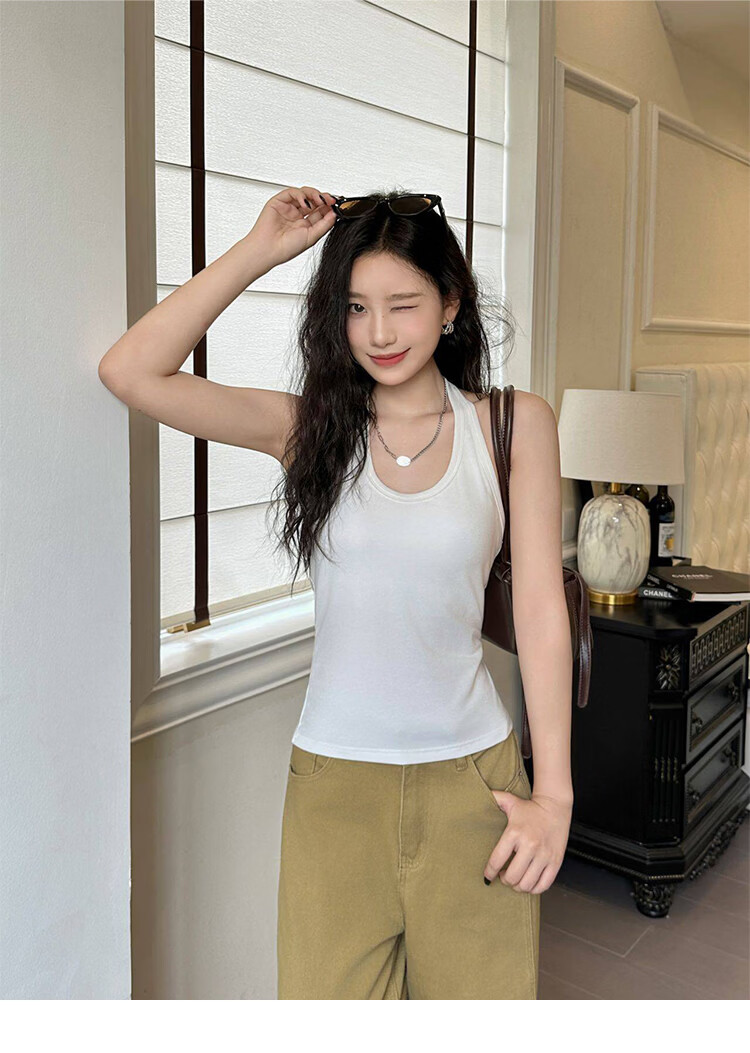 Free Style Halter Neck Tank Top for Women Summer New Padded Chest Sleeveless Sports Fitness U-Neck Back Shirt 17