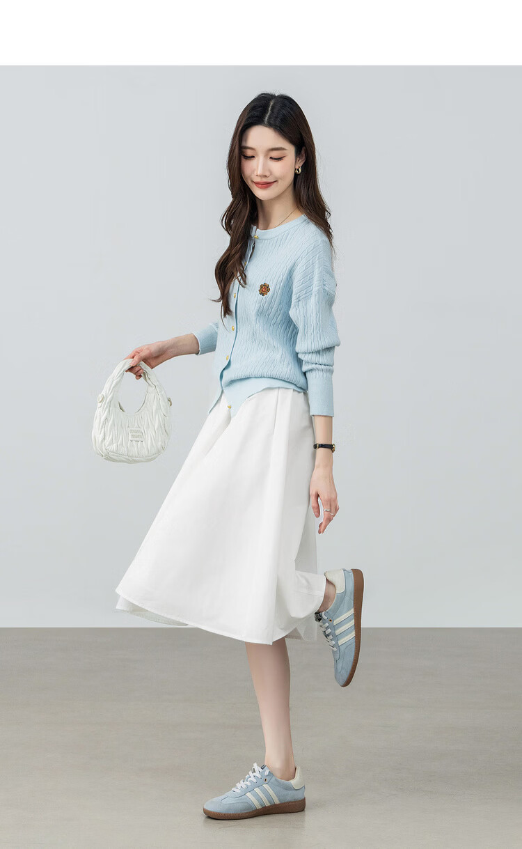 Shangdu Bila Pear-Shaped Slimming Casual Pleated A-Line Mid-Length Skirt for Women Spring Summer 3