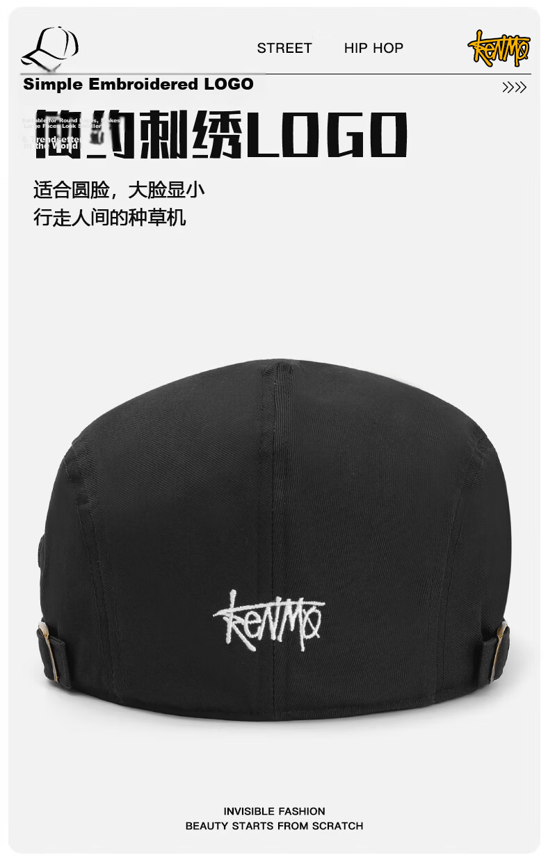 Kenmore Retro Beret Reversible Painter Cap Unisex Duckbill Hat Black One Size 4