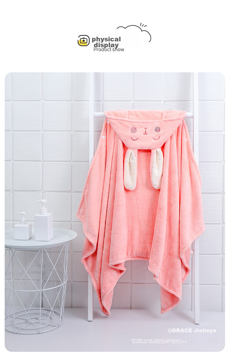 Grace Children's Bath Towel, Soft Coral Fleece, Quick-Drying Baby Bathrobe with Hood, Thickened Long-Eared Rabbit Blue Sports Desig 16