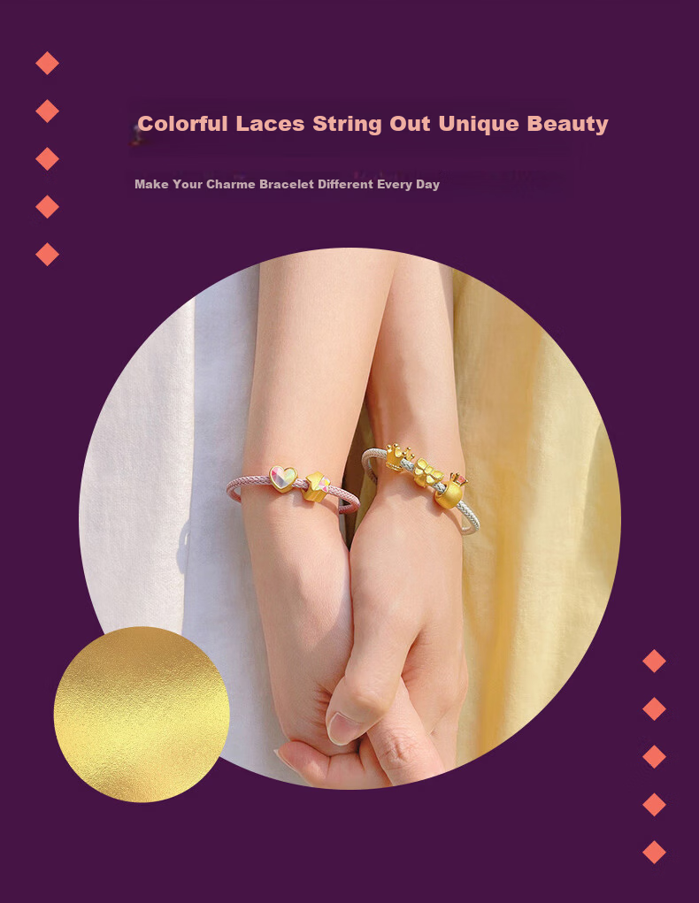 CHOW SANG SANG Charme Beaded Thin Gold Color Stainless Steel Bracelet 3mm W17 6