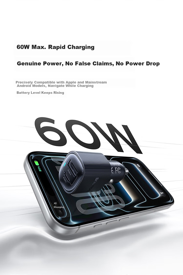 BASEUS Car Charger Dual Port 60W Super Fast Charging Cigarette Lighter Splitter Adapter for Apple 17 Huawei Xiaomi A+C Dual Port 4