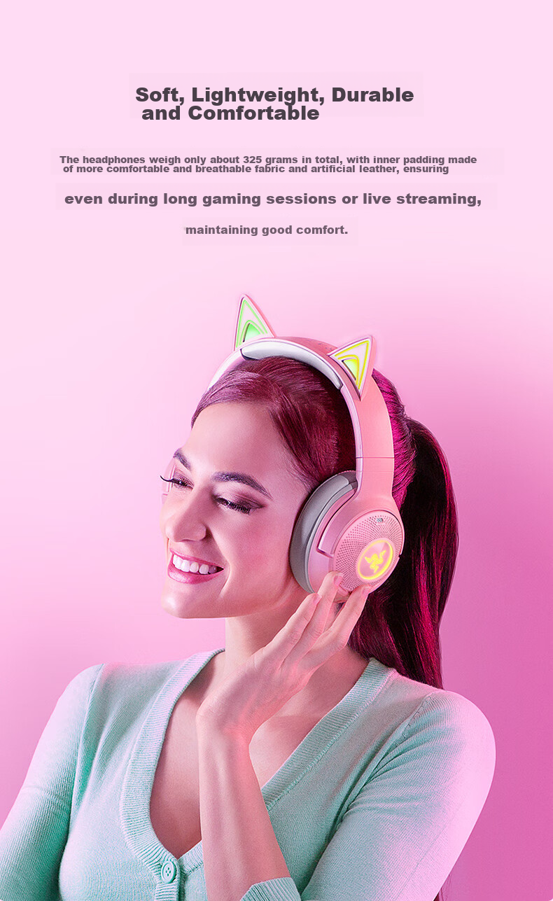 Razer North Sea Giant Cute Cat Edition V2 Bluetooth Version Wireless Over-Ear Gaming Headset Internet-Famous Cat Ears RGB Lighting PUBG Essential Pink Compatible with Delta Actio 7