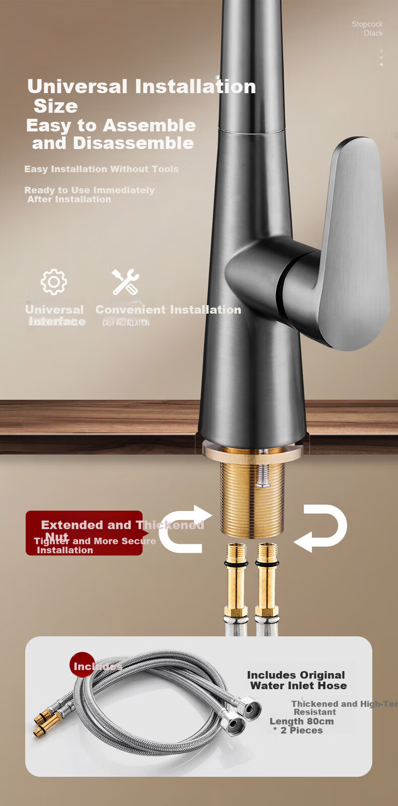IVORPO [Germany] All-Copper Kitchen Pull-Out Faucet Hot and Cold Two-in-One Rotatable Sink Stretchable Swivel Faucet 10