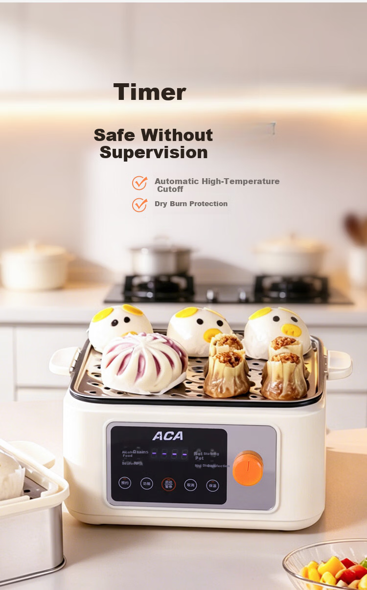 ACA 16L Electric Steamer and Cooker 3-in-1 Multi-Function Stainless Steel 304 Steaming Basket Electric Hot Pot for 3-6 People with Large Capacity and Reservation Function 11