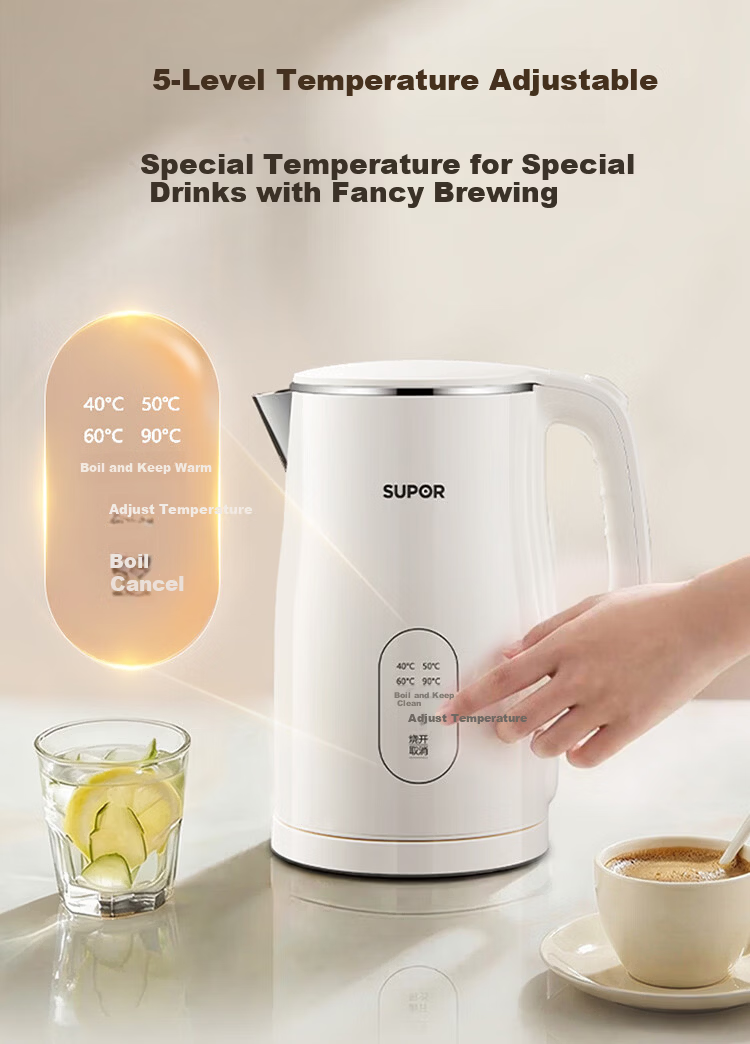 SUPOR 2.5L Electric Kettle Water Boiler Temperature Control Kettle One-Touch Keep Warm Milk Warmer Double Steel Body Titanium Seamless Inner Liner SW-25J101P 5