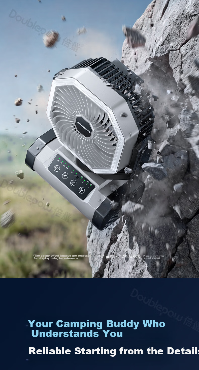 Doublepow Rechargeable Fan 40000mAh Large Capacity Long Battery Life Outdoor Camping Oscillating Mini Fan - 8808B Gray 17