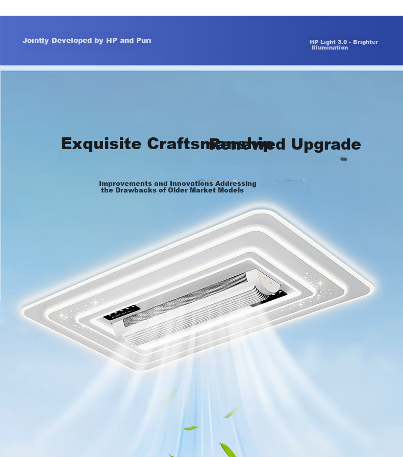 HP Eye-Care LED Ceiling Light with Bladeless Fan, Purui Smart Living Room Bedroom Zhongshan Lighting, Installation Included, Zhenzhiguang Series 6