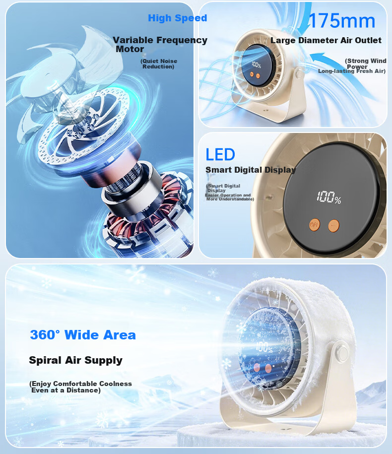 Stek Mini Air Conditioner Desktop Fan Student Dormitory Clip-on Bed Silent Electric Fan Long Battery Life USB Rechargeable Office Home Cooling Fan 8