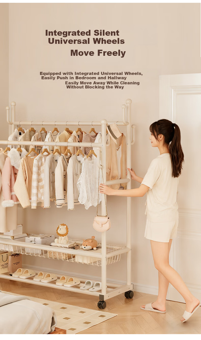 Shanshan Wooden Floor Standing Coat Rack with Shoe Shelf Clothes Hanger for Bedroom Dormitory Balcony 12