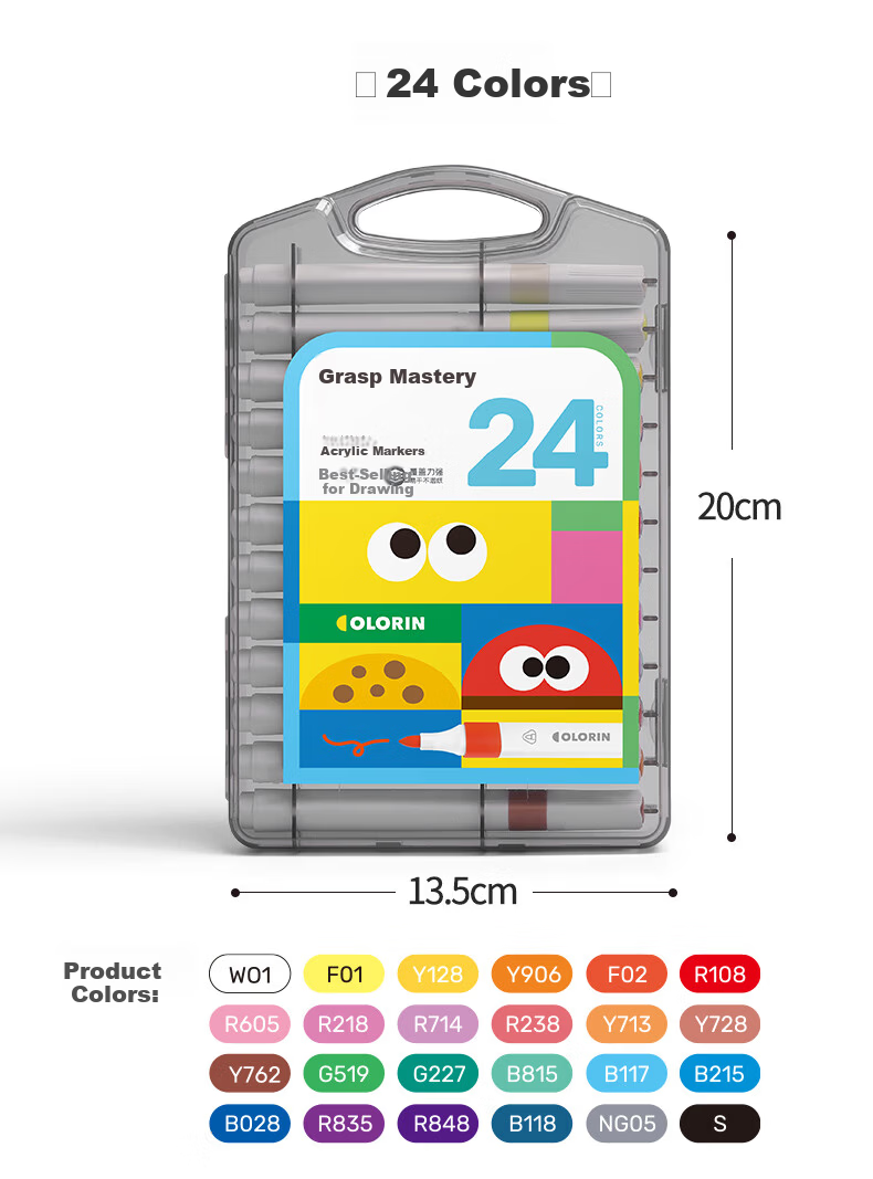 36-Color Hard Tip Acrylic Markers Transparent Gift Box Ergonomic Triangular Thick Barrel Washable Student Kids Paint Pens Highlighter Doodle Hand Drawing Birthday Gift 22