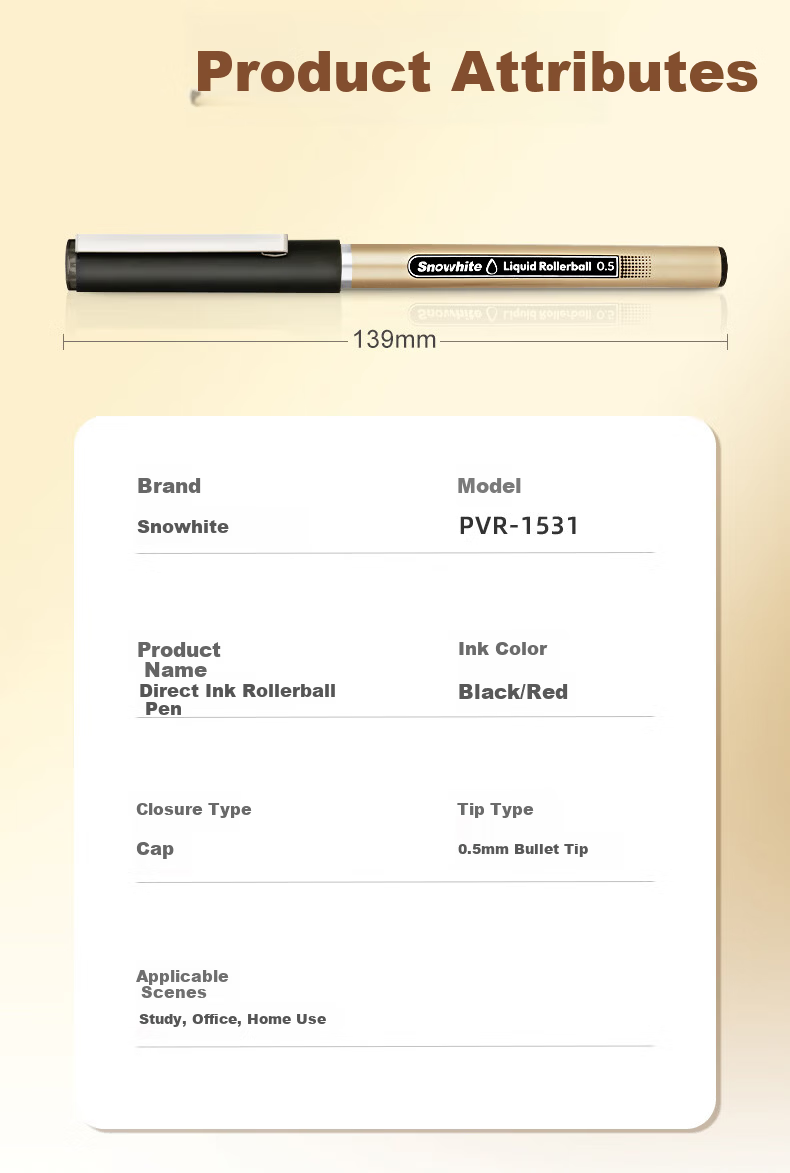 Snowhite Elementary School Student Set with Direct Liquid Rollerball Pen, Quick-Drying Gel Pen, Exam Pen, Signature Pen, Black 0.5mm, Study Set with 6 Pens Per Pack 14