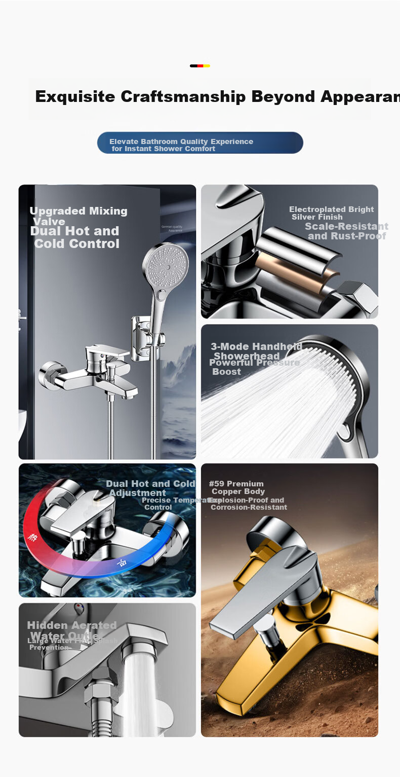 HOMK [Germany] Mixer Shower Faucet Set Shower Head Shower Set Hot and Cold Water Tap Shower Faucet Valve Accessories 3
