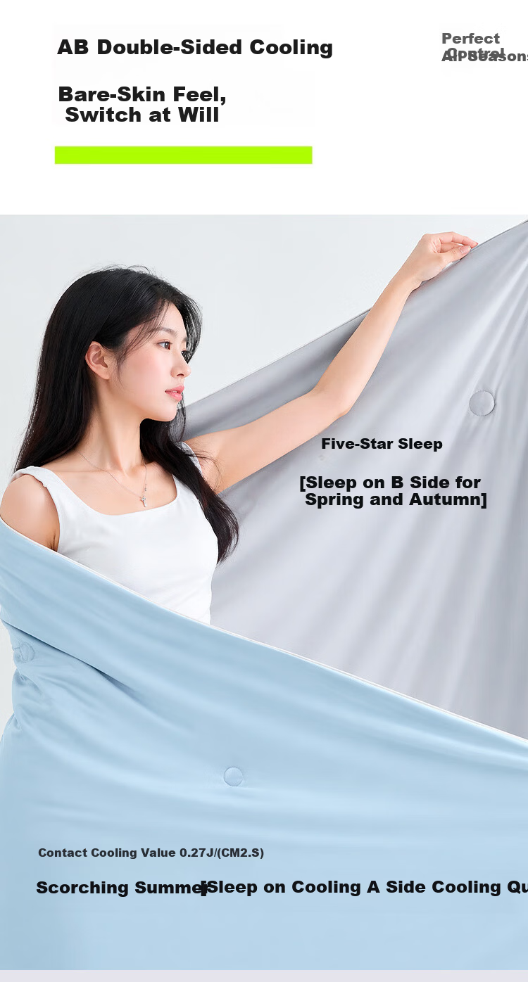 Jiuzhoulu Cooling Antibacterial Ice Silk Summer Quilt A-Class Double Machine Washable Thin Air-Conditioned Blanket Blue Gray Patchwork 4