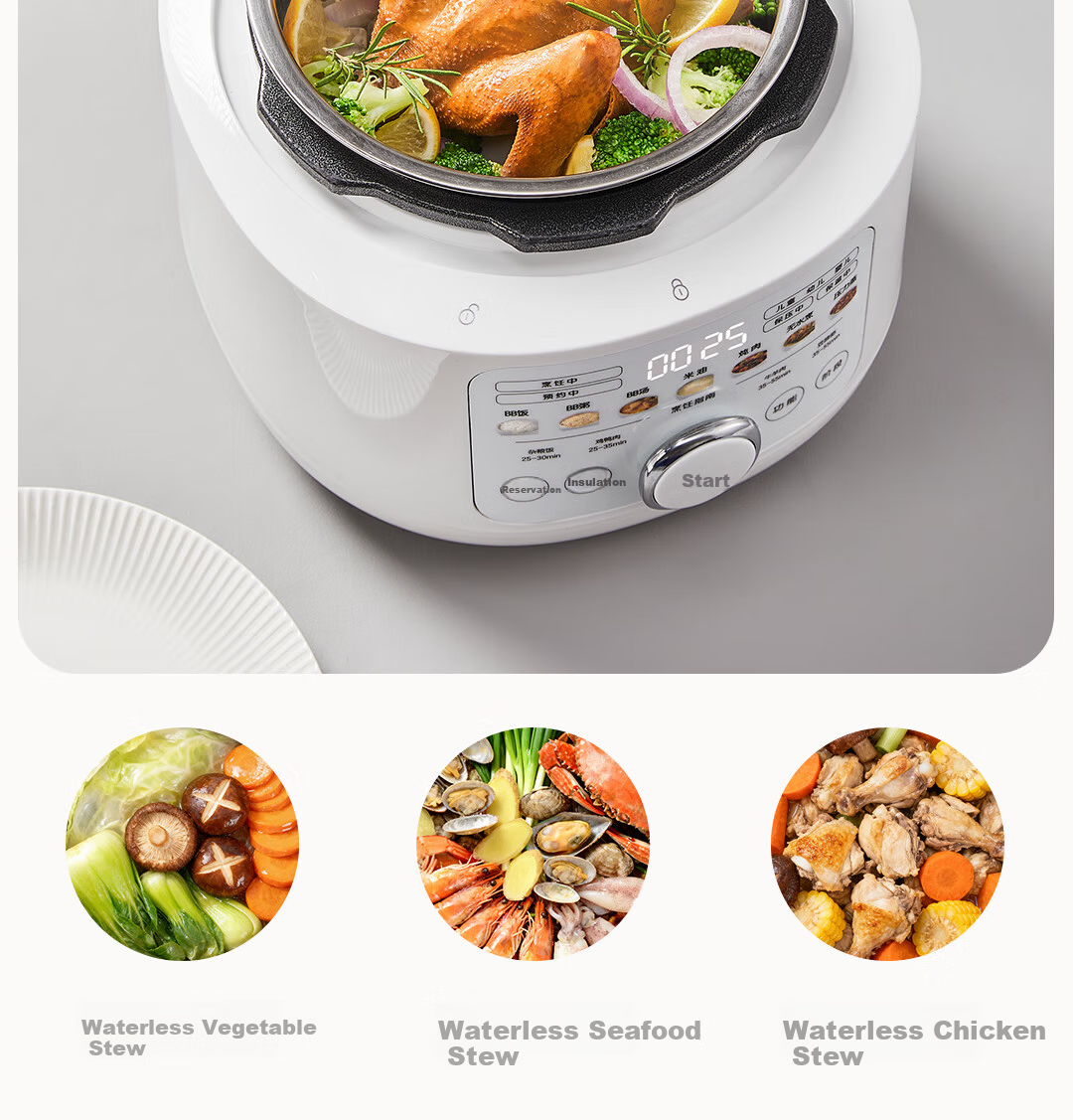 PLODON Baby Rice Oil Supplementary Food Electric Pressure Cooker, Non-Coated Multifunctional BB Infant Small Home Electric Rice Cooker 2L 10
