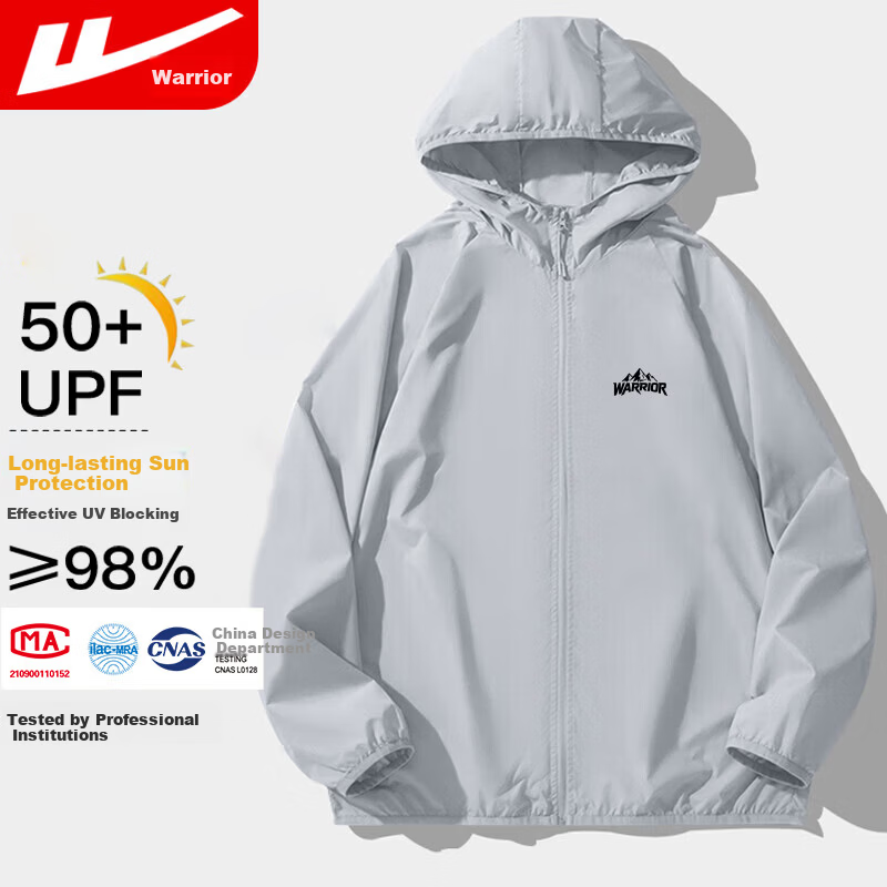 Warrior Men's Summer Sunscreen Jacket Ice Silk UV Protection Lightweight Breathable Fishing Skin Jacket Light Gray M