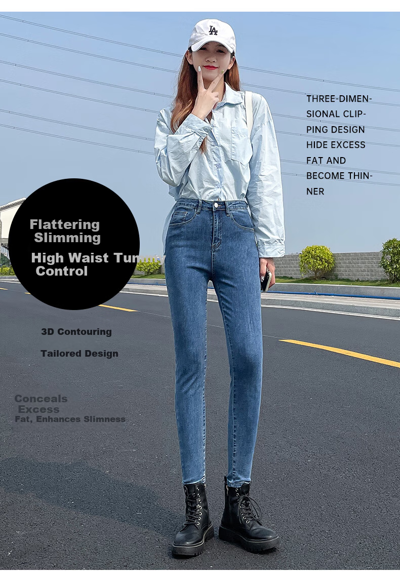 Jeanswest High Waist Women's Jeans 2026 Spring Summer Lightweight Silky Slim Wide Leg Long Pants Denim Blue S 4