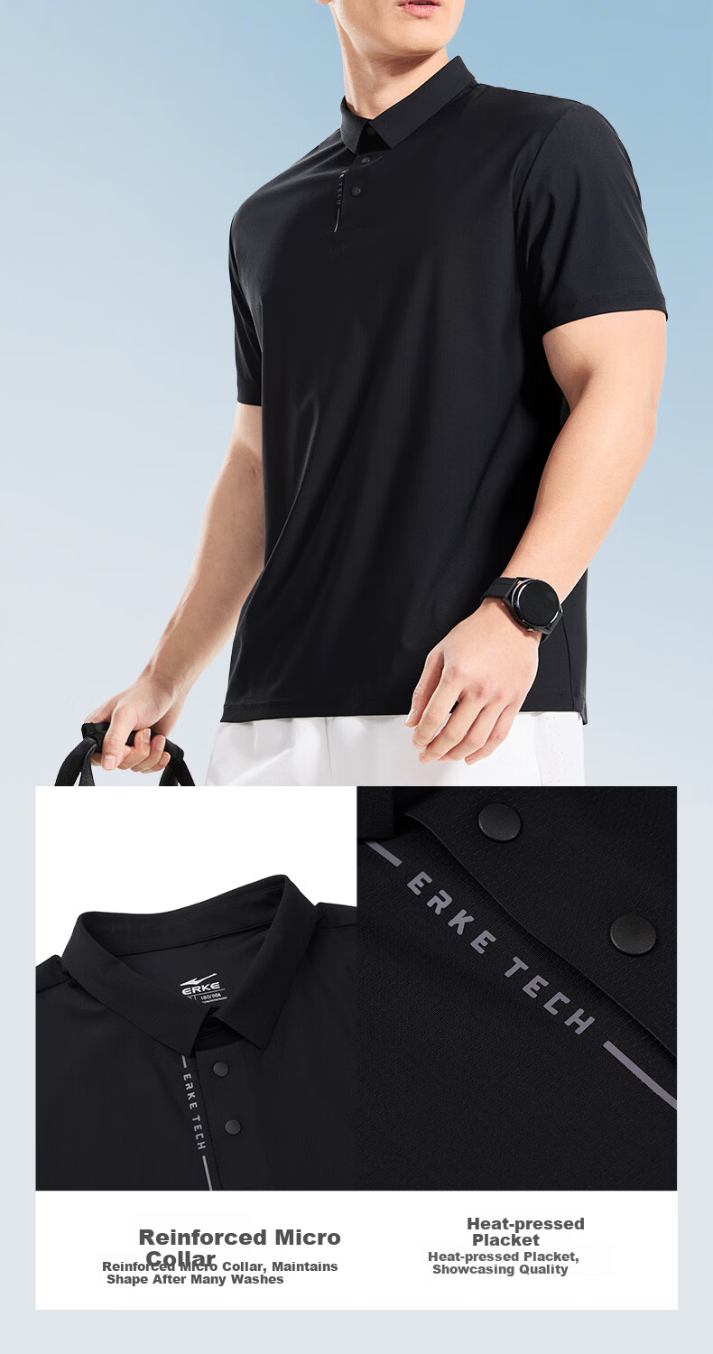 Erke Polo Shirt Summer Collared T-Shirt Sports Outdoor Casual Short Sleeve Ice Cool Lightweight Breathable High Elasticity Light Business Top 5