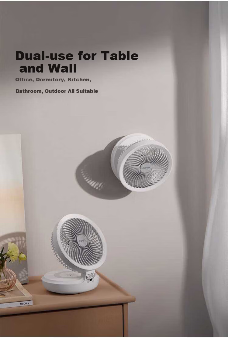 Edon Floating Wall-Mounted Air Circulation Fan Wireless Desktop Kitchen Small Fan Rechargeable Foldable Portable Office Electric Fan Bathroom Kitchen Wall-Mounted Fan E808KY 10