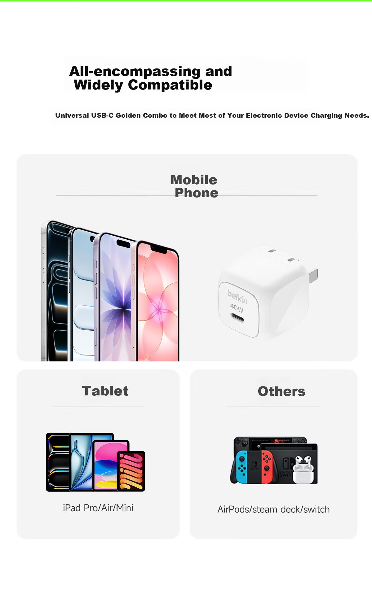 BELKIN Charger PD Fast Charging Apple Charger 40W Portable Charging Head Phone iPhone/iPad Charging Head USB-C Power Adapter White 10
