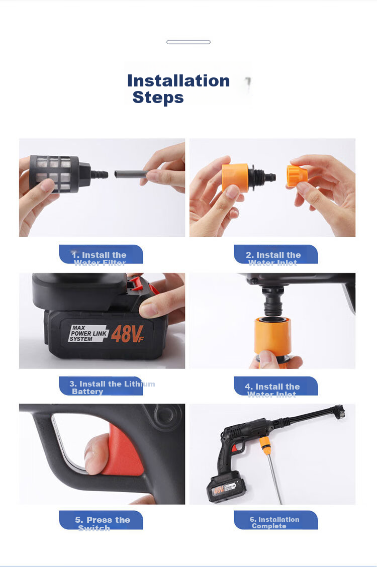 Xinwuhuan Wireless Car Washer Lithium Battery High-Pressure Water Gun Cleaning Machine Portable Brushless Motor Single Lithium Battery for Home and Garden 8