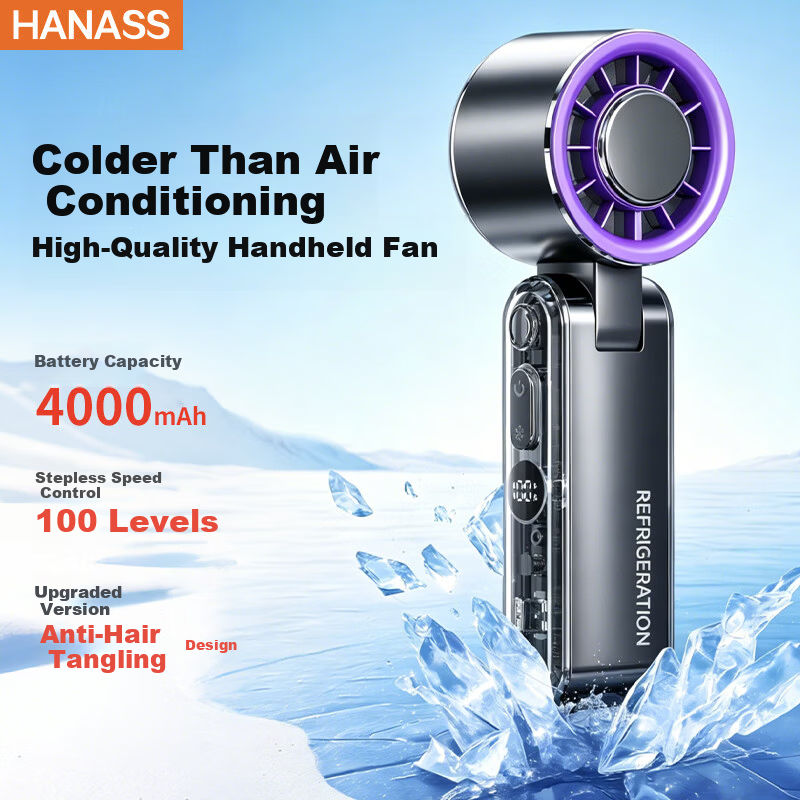 HANASS Handheld Portable Foldable Mini High-Speed Energy-Saving Fan Outdoor Dormitory Desktop Office Cooling Fan F358A Housewarming Birthday Gift for Men and Women