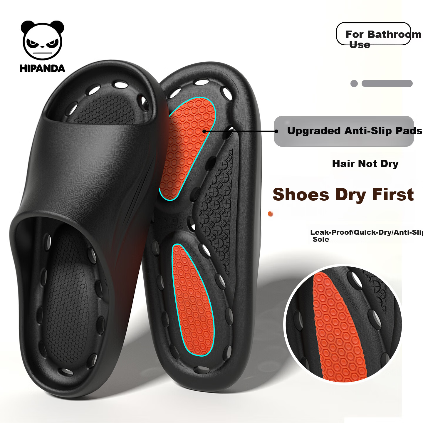HIPANDA Bathroom Slippers Unisex EVA Non-Slip Hollow Quick-Dry Soft Sole Indoor Home Shower Breathable Swimming Sandals