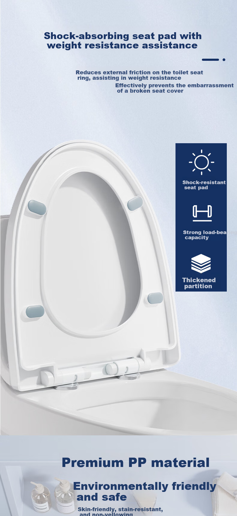 PENGLUCK PENGLUCK Toilet Seat V-Shaped Universal Thick Solid Cover Plate, PP Material, Household Anti-Break Toilet Ring, Slow-Close 5