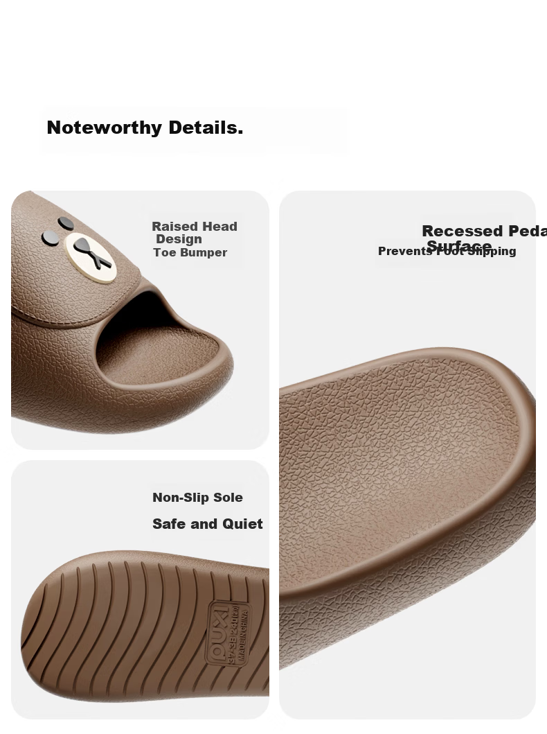 Puxi New Indoor Bear Cartoon Cute Couple Slippers for Women Home Use Dark Gray 42-43 6